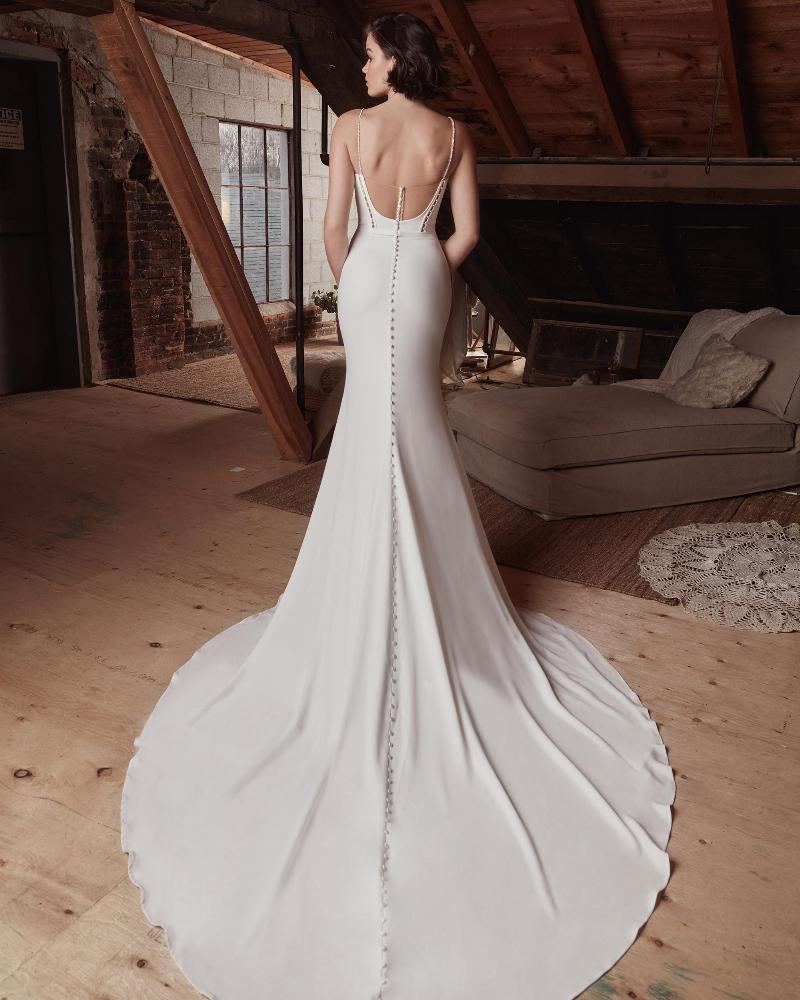 Lp2134 simple crepe wedding dress with cape and spaghetti straps5